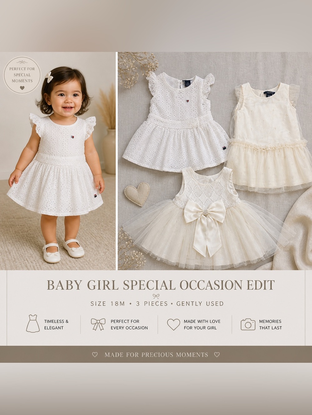 Boutique Baby Girl Special Occasion Dress Bundle 18M | White Party Dresses Set